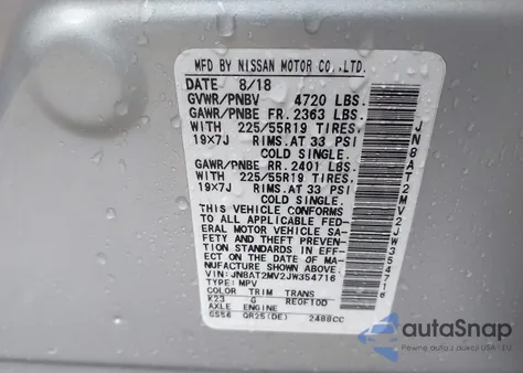 2018 Nissan Rogue Sl из США, поврежденный, VIN JN8AT2MV2JW354716